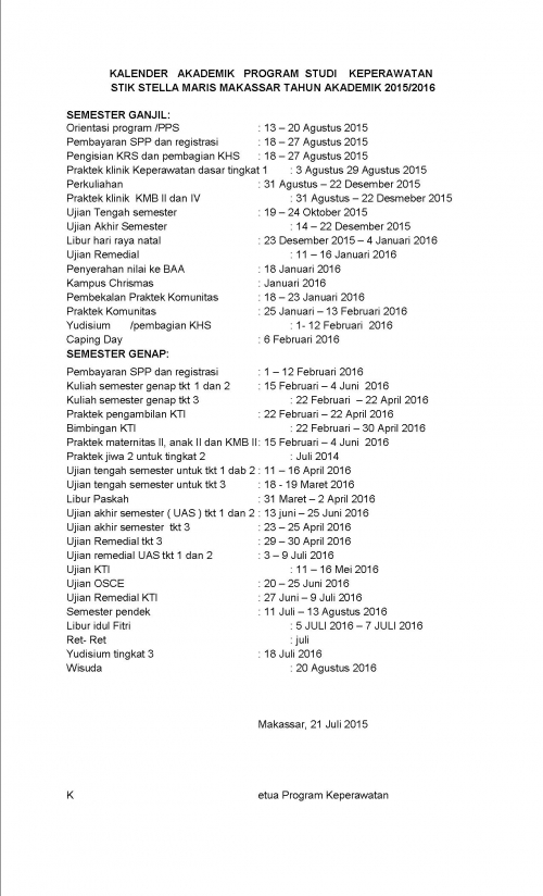 Kelender Akademik tahun Pelajaran 2015-2016